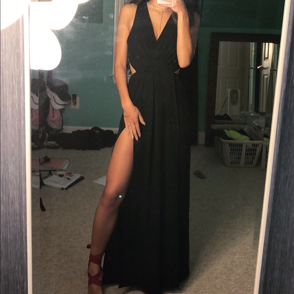 Black double slit prom dress